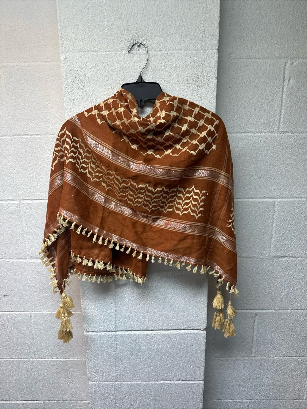 Brown Patterned Tassel Shawl Scarf - Brand